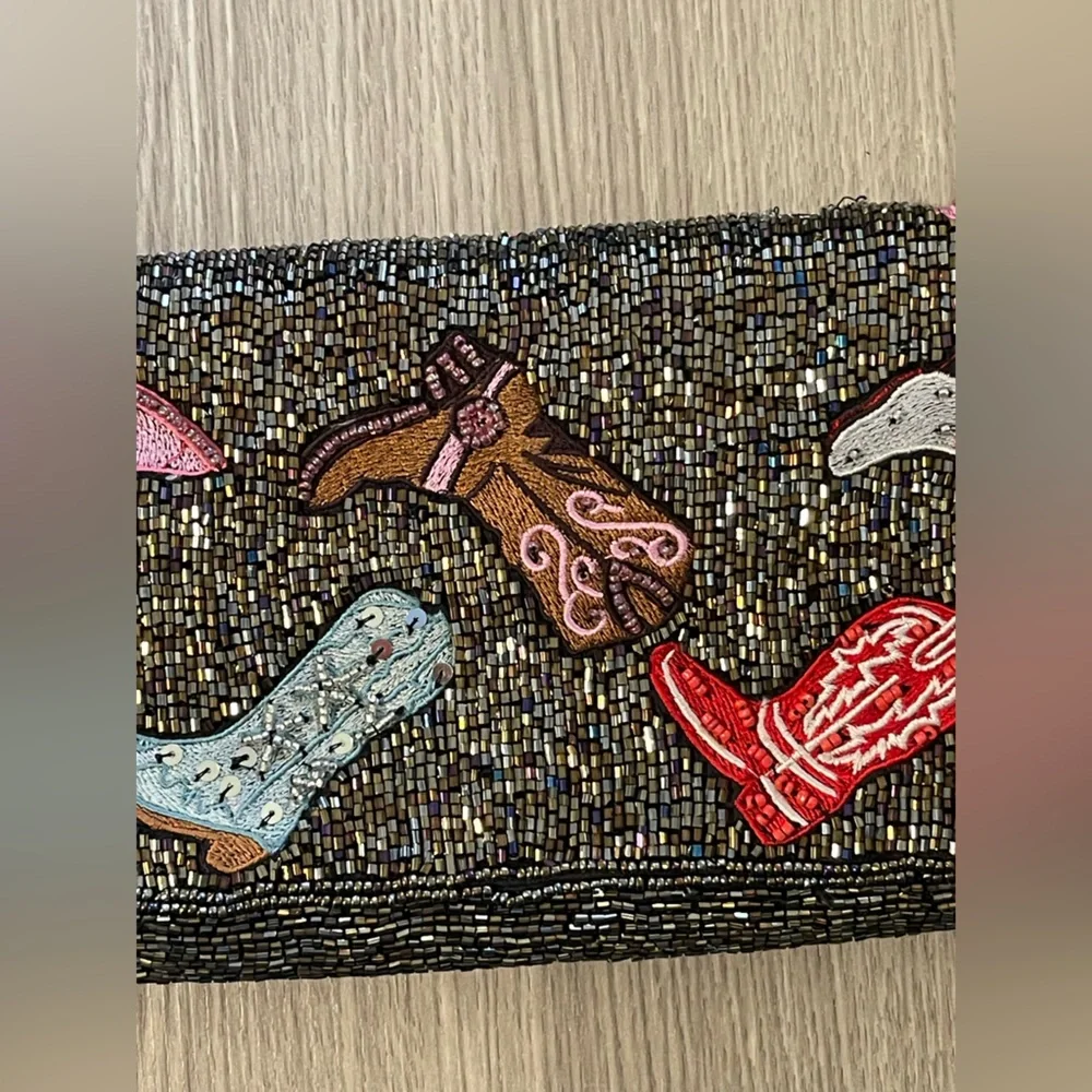 NWT Beaded Western Boots Shoulder Bag - Cowgirl Rodeo Festival Clutch - Picture 12 of 14